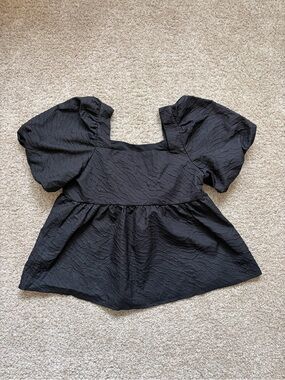 Black Puff-Sleeve Square-Neck Women's Top
